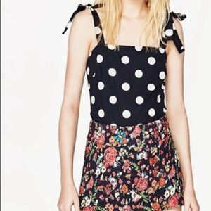Zara Black Polka Dot Tie-Shoulder Bodysuit